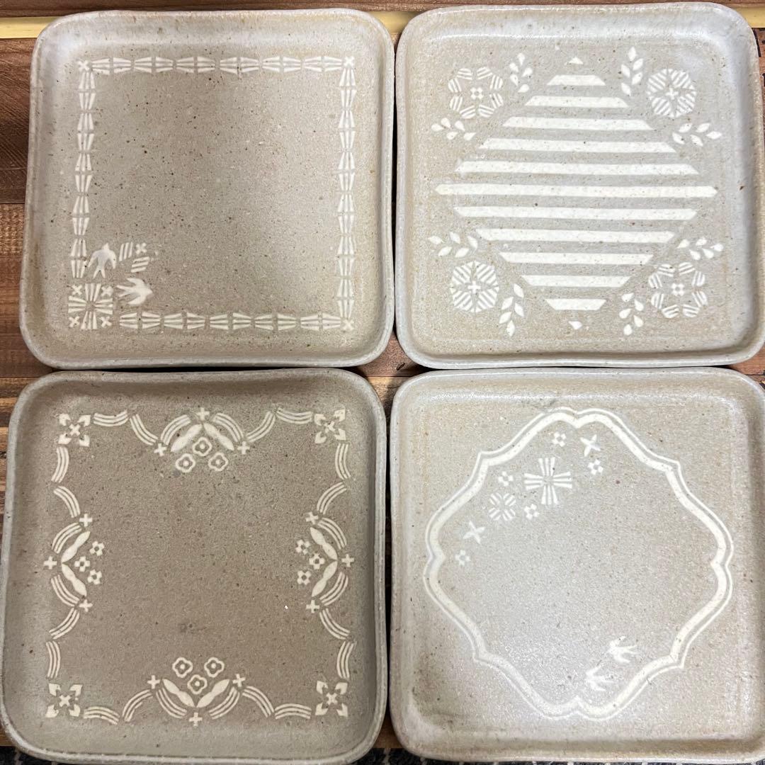 東峯未央さん 益子焼 お皿 スクエア 象嵌