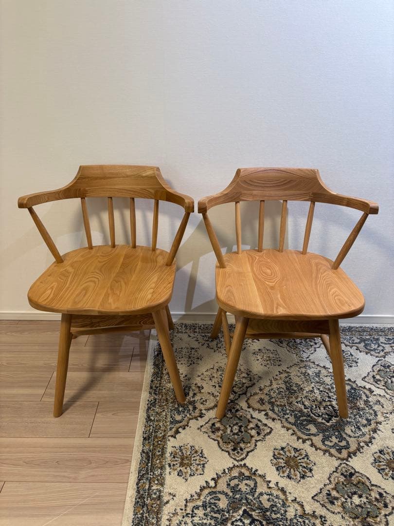 【限定出品】美品 回転式ダイニングチェア ウッド アームチェア 2脚セット