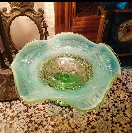 アンティーク　オパールセント　コンポート　ケーキ皿